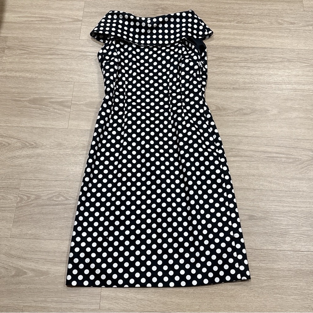 Tahari Arthur S Levine elegant Black and White Polka Dot Dress 4